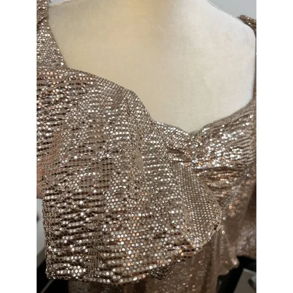 Show Me Your Mumu Sydney Gold Midi Dress Metallic Sparkles Size M Medium - Picture 7 of 11